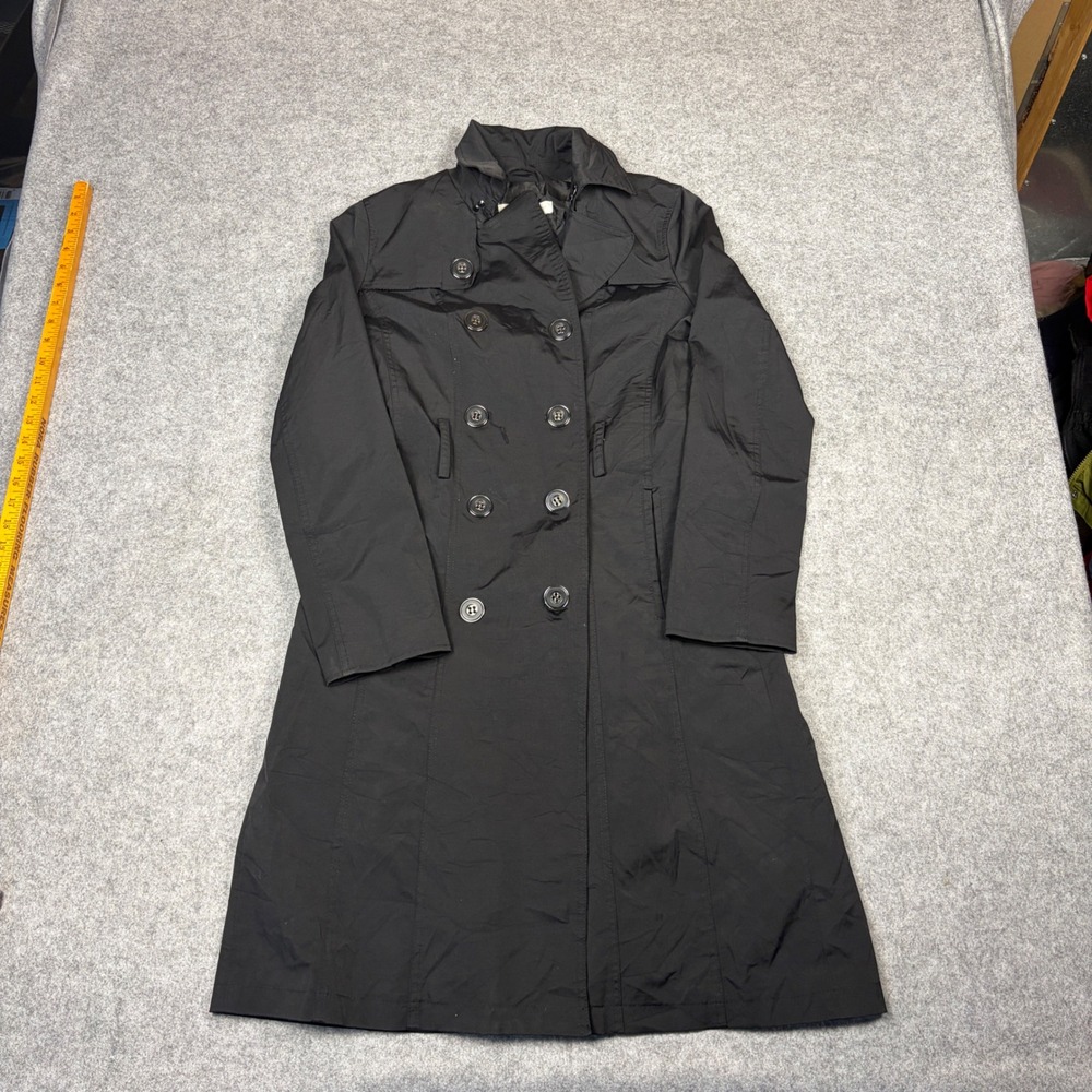 New York & Company Womens Black Double Breasted Trench Coat Size M Long Jacket